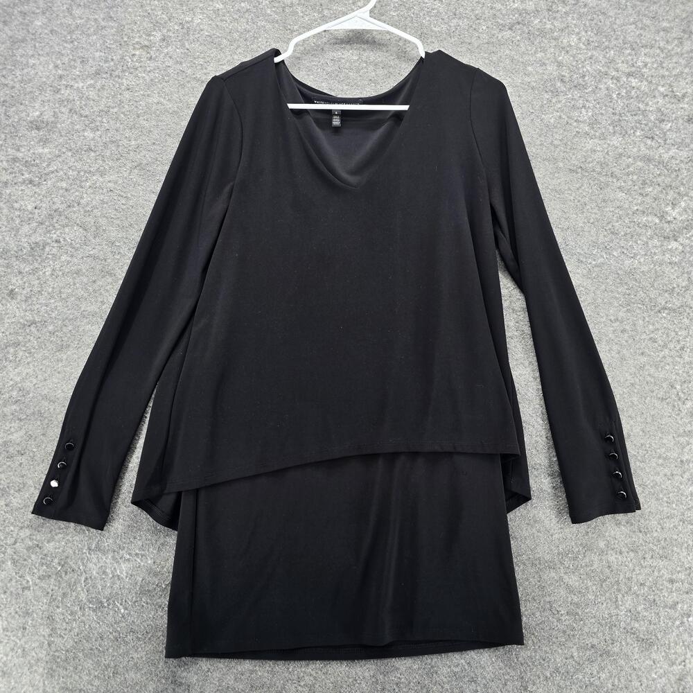 White House Black Market Shirt Womens Small Black Layered Tunic Long Sleeve
